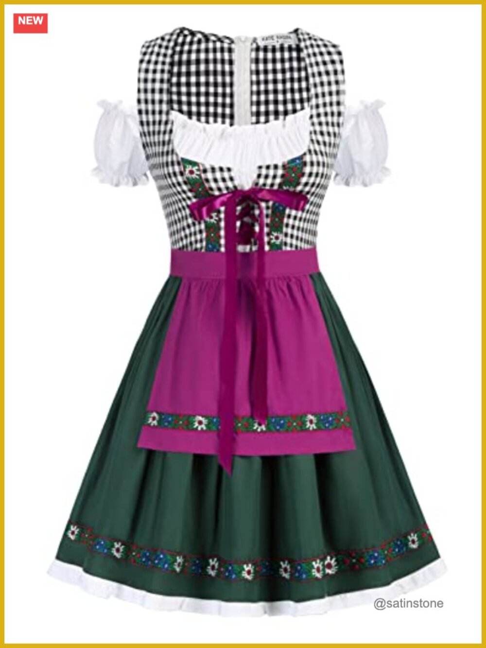 Dirndl Dress Oktoberfest Costume with Apron, Floral, Vintage, Short Sleeve,